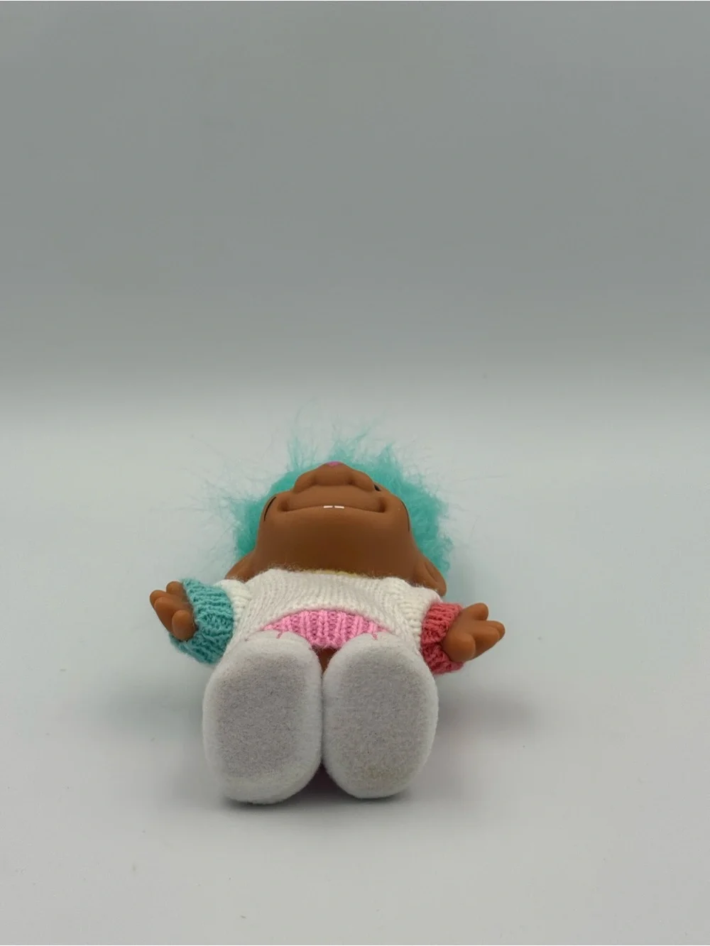 Vtg Russ Berrie Easter Bunny‎ Troll Doll Blue Hair Pastel Sweater 7 Inch